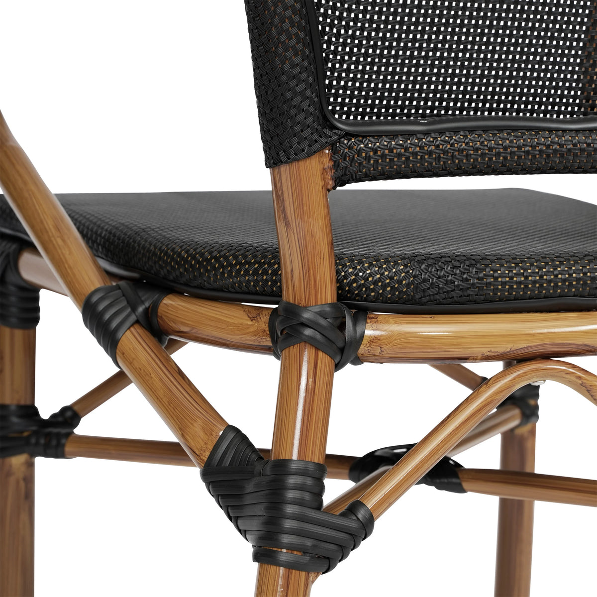 Flash Furniture Marseille Indoor/Outdoor French Bistro Stacking Chair with Arms Black/Natural