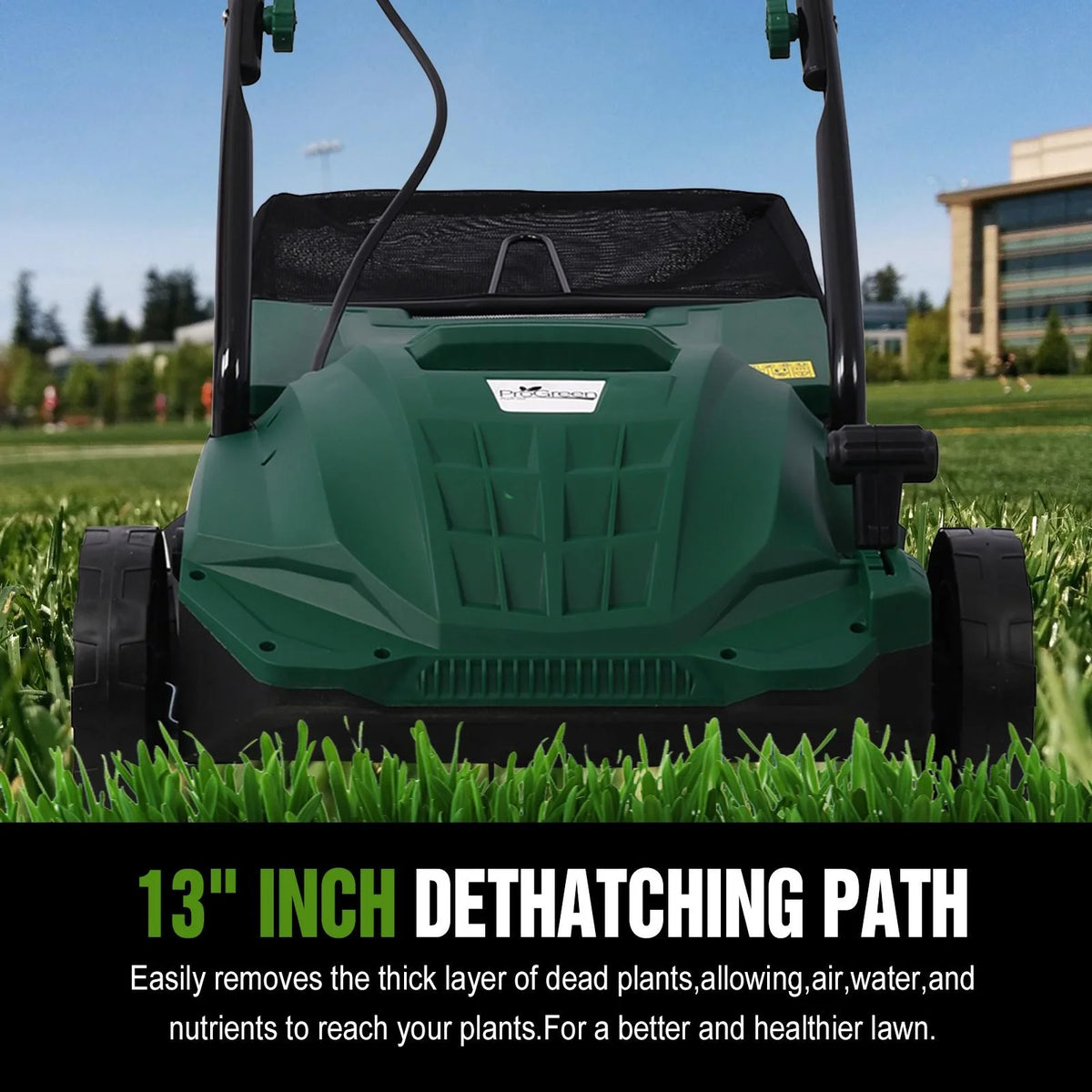 Dethatcher and Scarifier, Seizeen 16-Inch Lawn Dethatcher Scarifier 2-IN-1 Gardening Equipment, Powerful 15 Amp Electric Dethatcher & Scarifier, Height Adjustable, 58QT Removable Thatch Bag