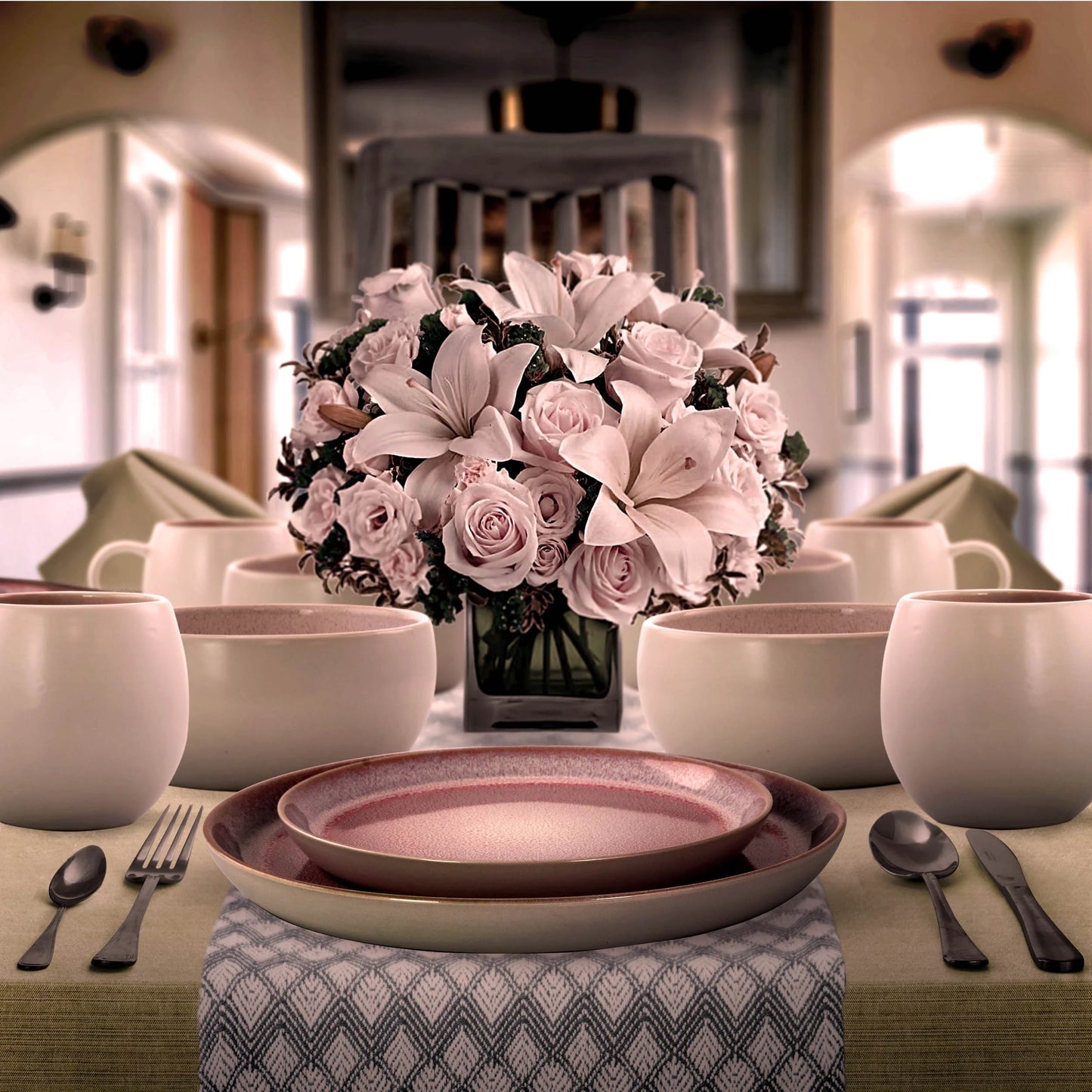 Elama Mocha Mauve 16 Piece Stoneware Dinnerware Set in Purple
