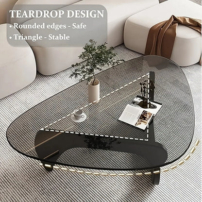 Coffee Tables For Living Room - Triangle Glass Coffee TableWithWoodenBaseMid.Century Modern Abstract End Table For Study RoomOfficeHoteBalcony( Medium 32.3*22.4*15.7)