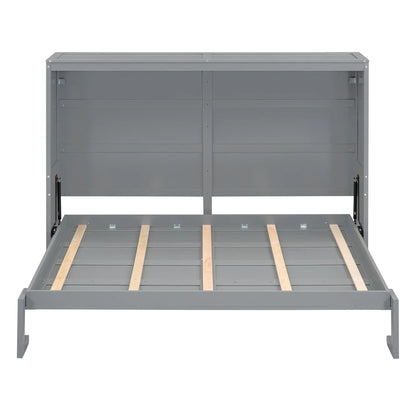 Harper & Bright Designs Full Size Murphy Bed Space-Saving Foldable Wooden Wall Bed with a Shelf for Guest Room Home Office, Gray