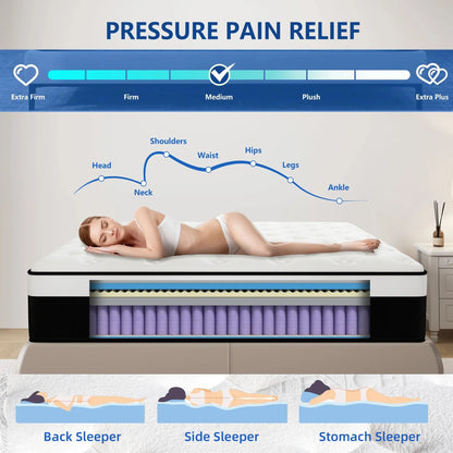 Full Mattress, 14 inch Hybrid Mattress in a Box,Medium Firm