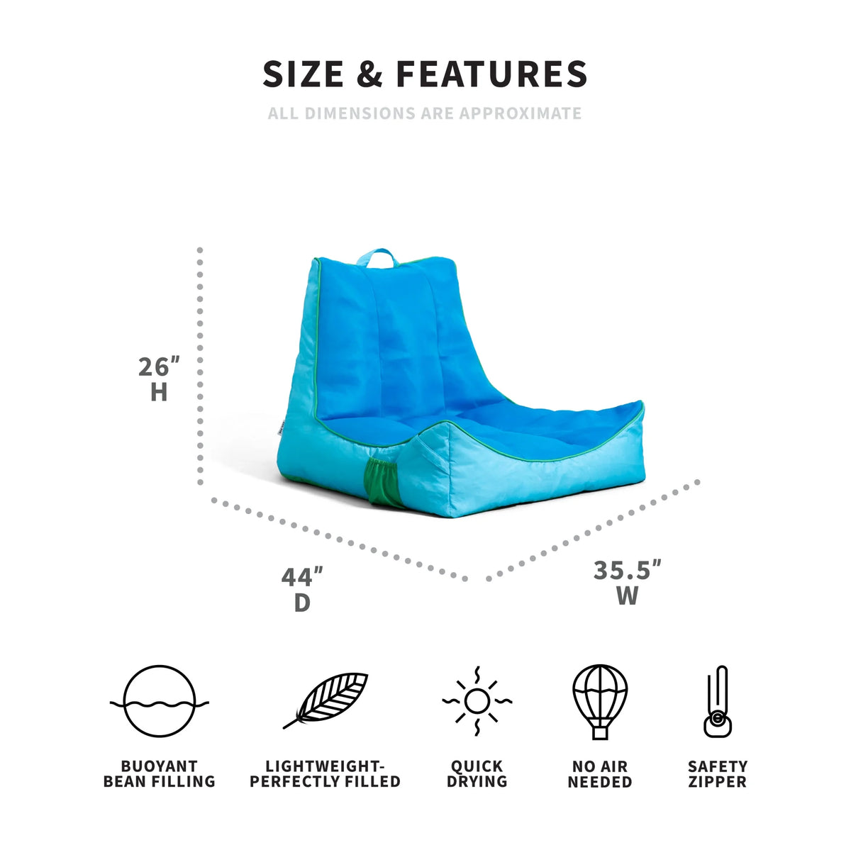 Big Joe Captain's Float No Inflation Needed Pool Lounger with Drink Holder, Tropical Hibiscus Aqua Double Sided Mesh, Quick Draining Fabric, 3 feet
