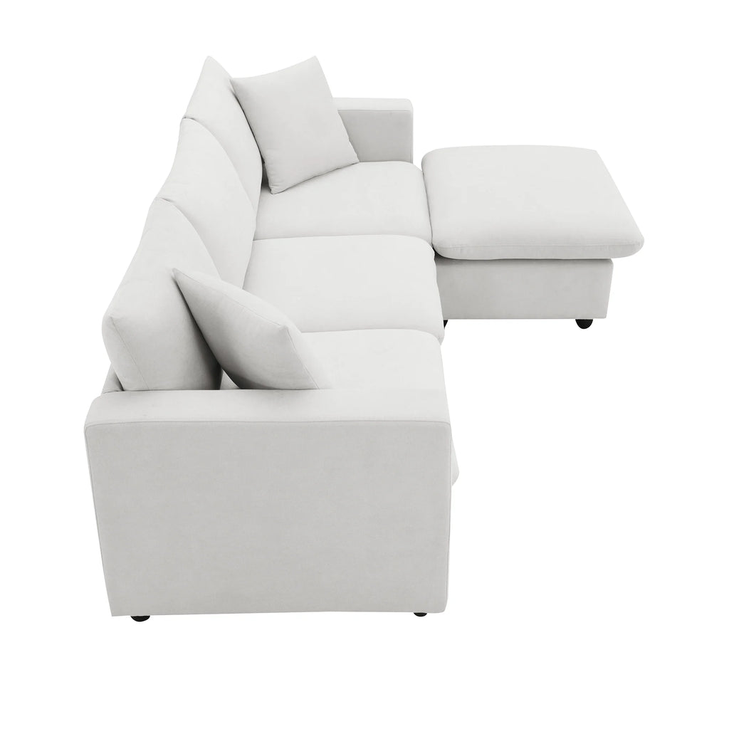 Harper & Bright Designs Modern Sectional Sofa 3 Seat Couch with Ottoman, Upholstered L Shaped Cloud Couch for Small Space Apartment Office, White