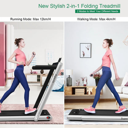 Gymax 2 in 1 Folding Treadmill 2.25HP Running Machine w/ Dual Display APP Control Black