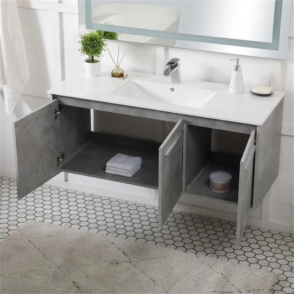 Elegant Kitchen and Bath 48 Inch  Single Bathroom Floating Vanity In Concrete Grey