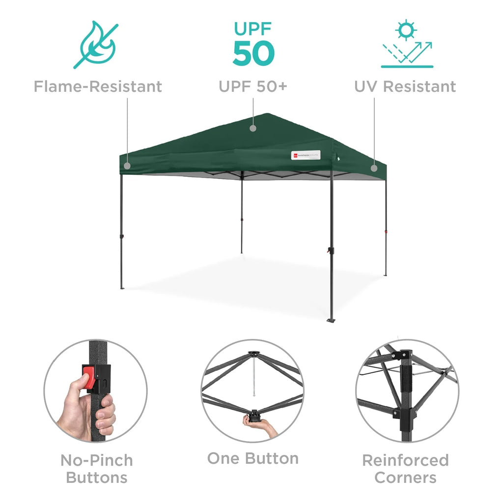 Best Choice Products 12x12ft Easy Setup Pop Up Canopy w/ 1-Button Setup, Wheeled Case, 4 Weight Bags - Navy Blue