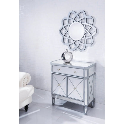 Elegant Lighting Side Cabinet Contemporary Silver Clear Brushed Steel Mirror Solid Wood Mirrors