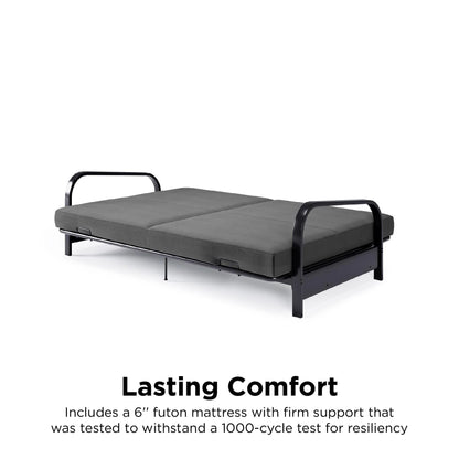 DHP College Metal Arm Futon, Black Frame with Gray Mattress