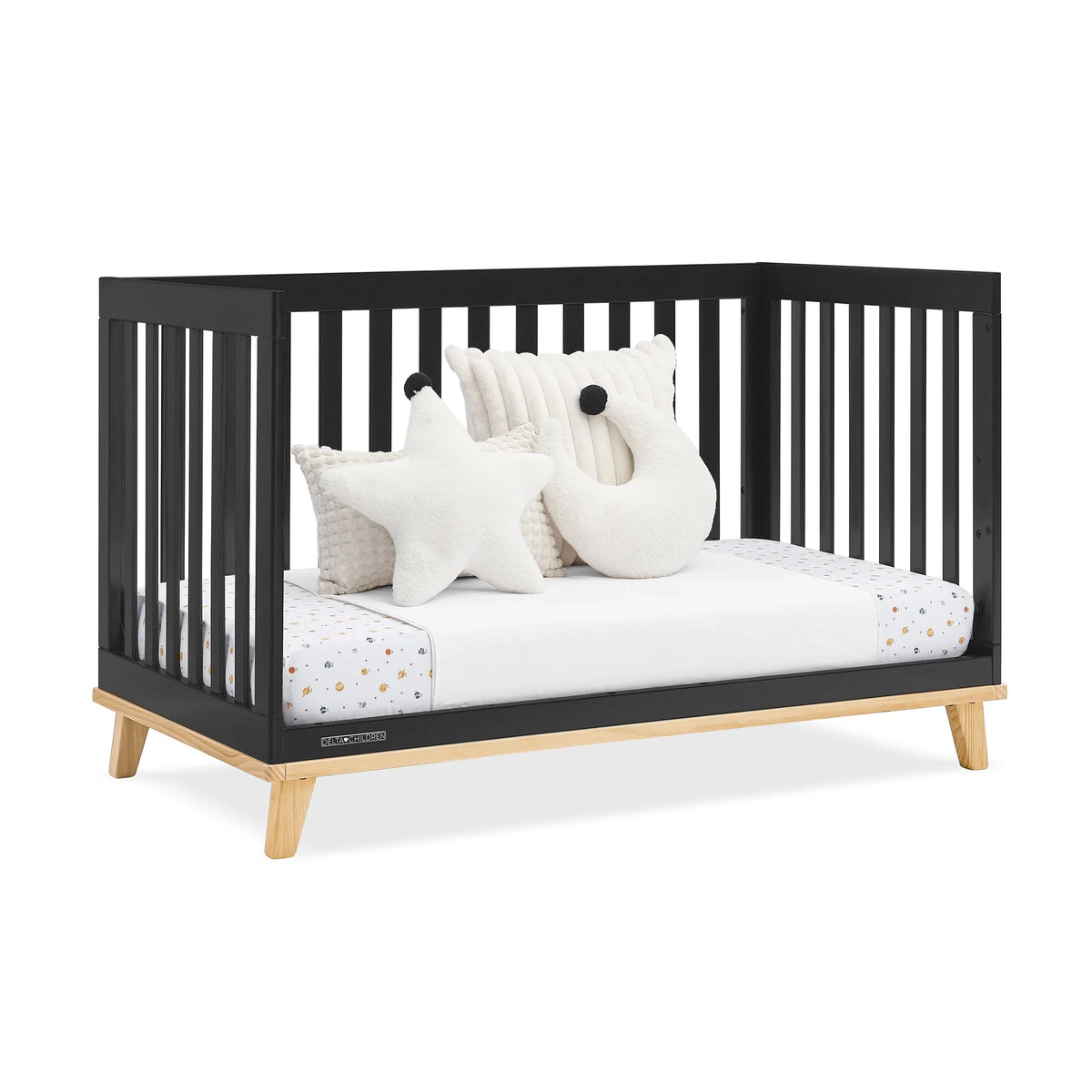 Delta Children Frankie 4-in-1 Convertible Crib - Greenguard Gold Certified, Black with Natural