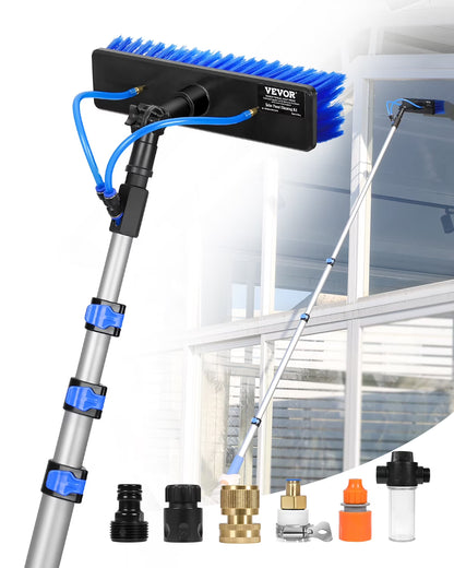 VEVOR Water Fed Pole Kit, 12FT Solar Panel Cleaning Pole with Extendable Handle, 180�� Rotatable Brush Head & 65.6FT Hose, Household & Outdoor Window Cleaner Tool for Caravan Solar Panel Deck