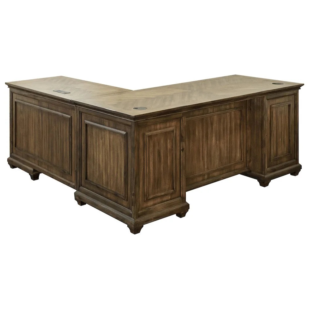 Martin Furniture Wood L-Desk Office Corner Desk Writing Table & Return in Brown