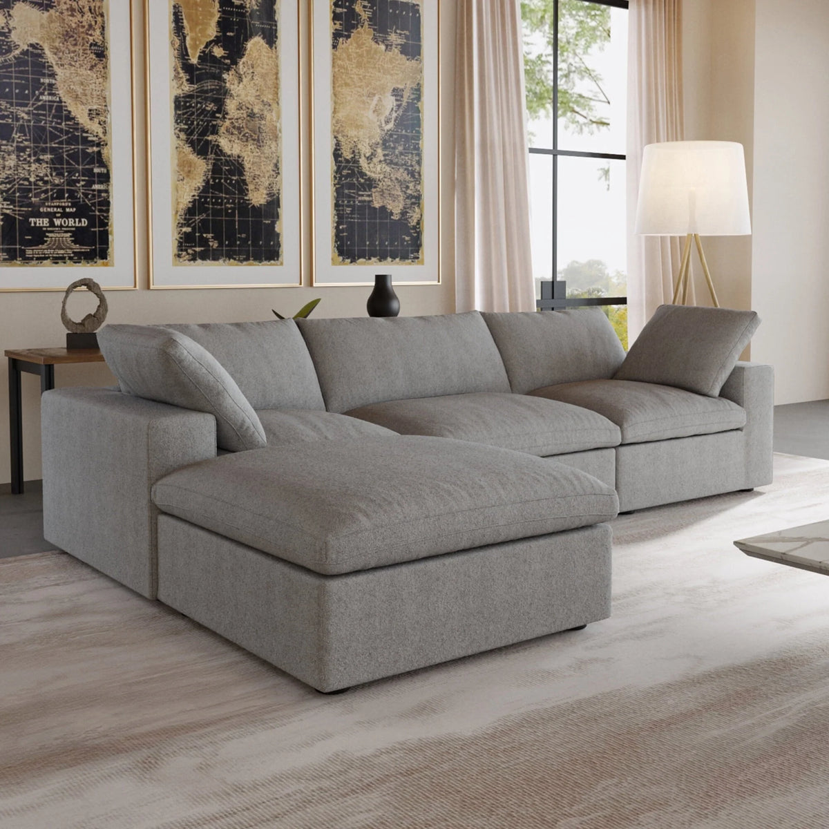 Magic Home Convertible Modular Sectional Sofa Couch,Modern Linen Fabric Sofa Free Combination Couch,L-Shaped Sofa 3-Seat Sofa with Ottoman for Living Room,Apartment and Small Space,Light Gray