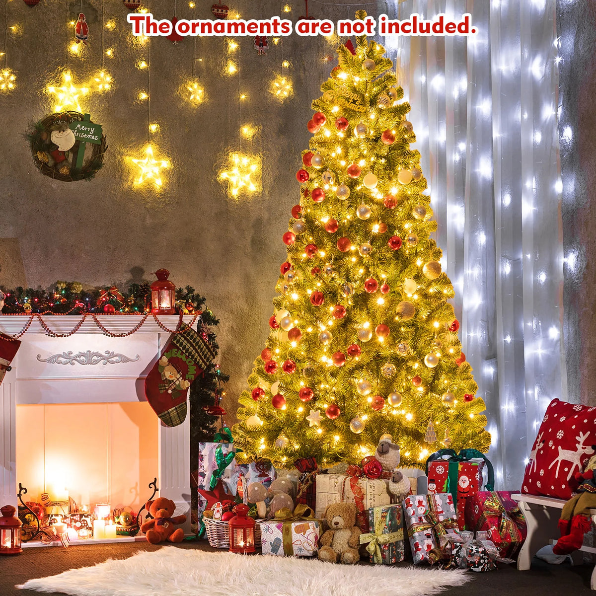 Costway 7ft Pre-lit Hinged Christmas Tree w/ Remote Control & 9 Lighting Modes