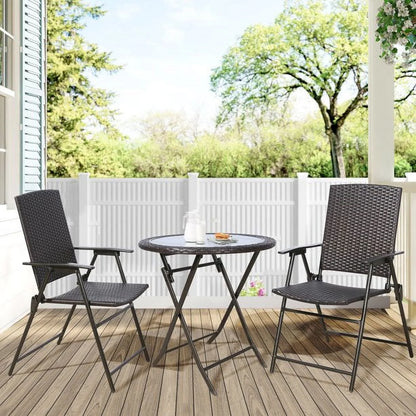 Ulax Furniture 3 Pieces Wicker Folding Bistro Set, Balcony Table and Chairs Sets, Garden Backyard Furniture