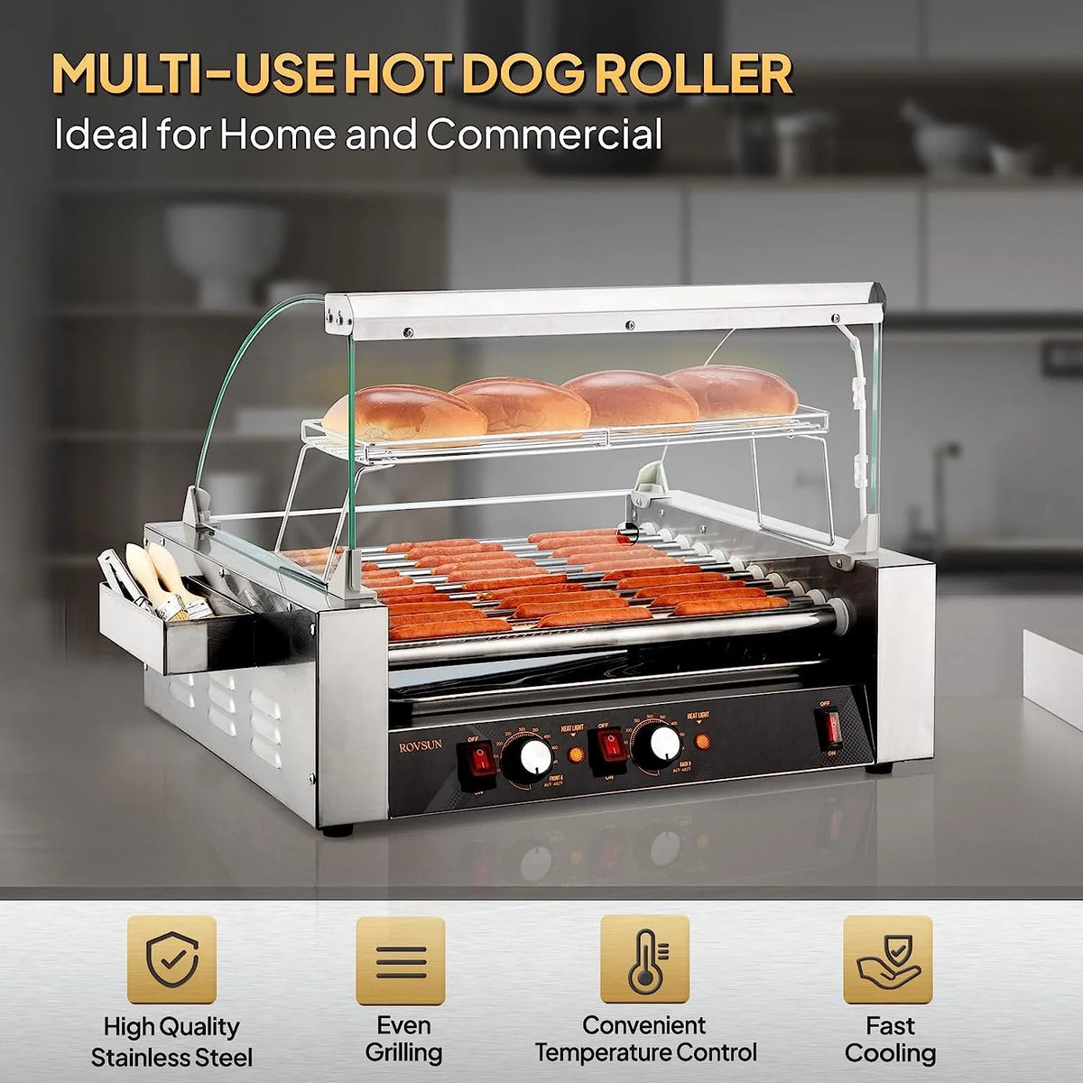 ROVSUN 1050 W 18 Hot Dog Capacity Commercial Hot Dog Roller Grill