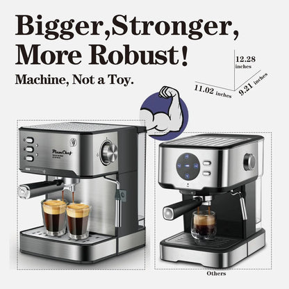 Plum Chef Espresso Machine, 20 Bar Coffee Maker with Foaming Milk Frother Wand, Espresso & Cappuccino Latte Maker Coffee Machine, 850W, 1.6L Removable Water Tank, Black&Silver