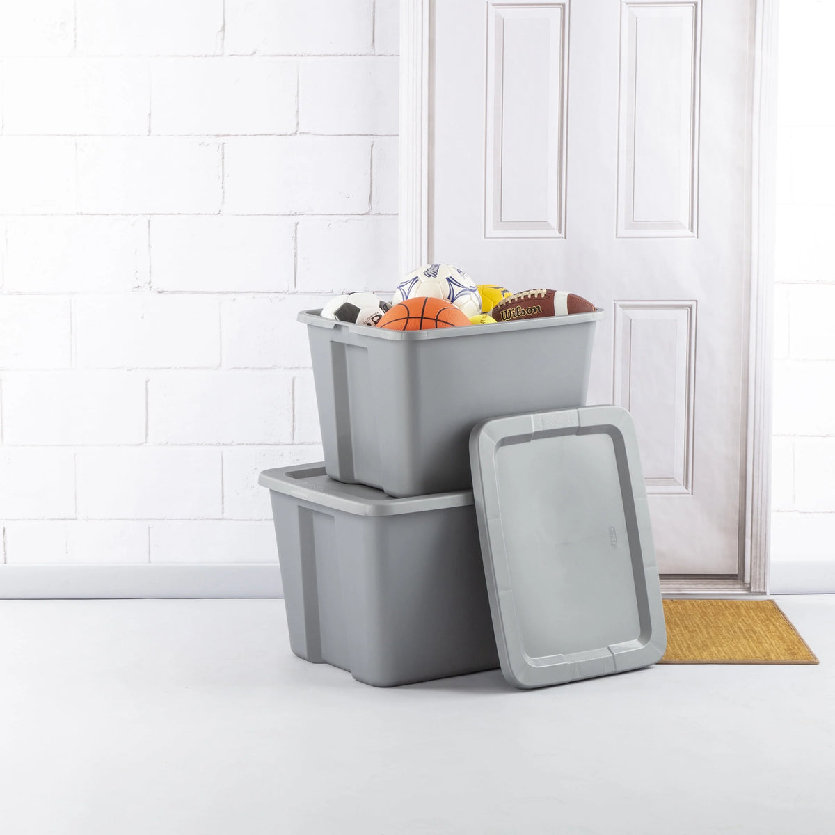 Sterilite 18 Gallon Tote, Plastic Storage Bin with Snap-on Lid, Gray, 8 Count