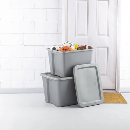 Sterilite 18 Gallon Tote, Plastic Storage Bin with Snap-on Lid, Gray, 8 Count