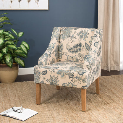 HomePop Classic Swoop Accent Chair - Blue and White Damask