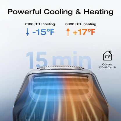 EF EcoFlow WAVE 3 Portable Air Conditioner, 1800W/6100 BTU Cooling and 2000W/6800 BTU Heating, 1000W Fast Charging in 75 mins, 8H Wireless Running, APP Control, for Camping, Vanlife, RVs