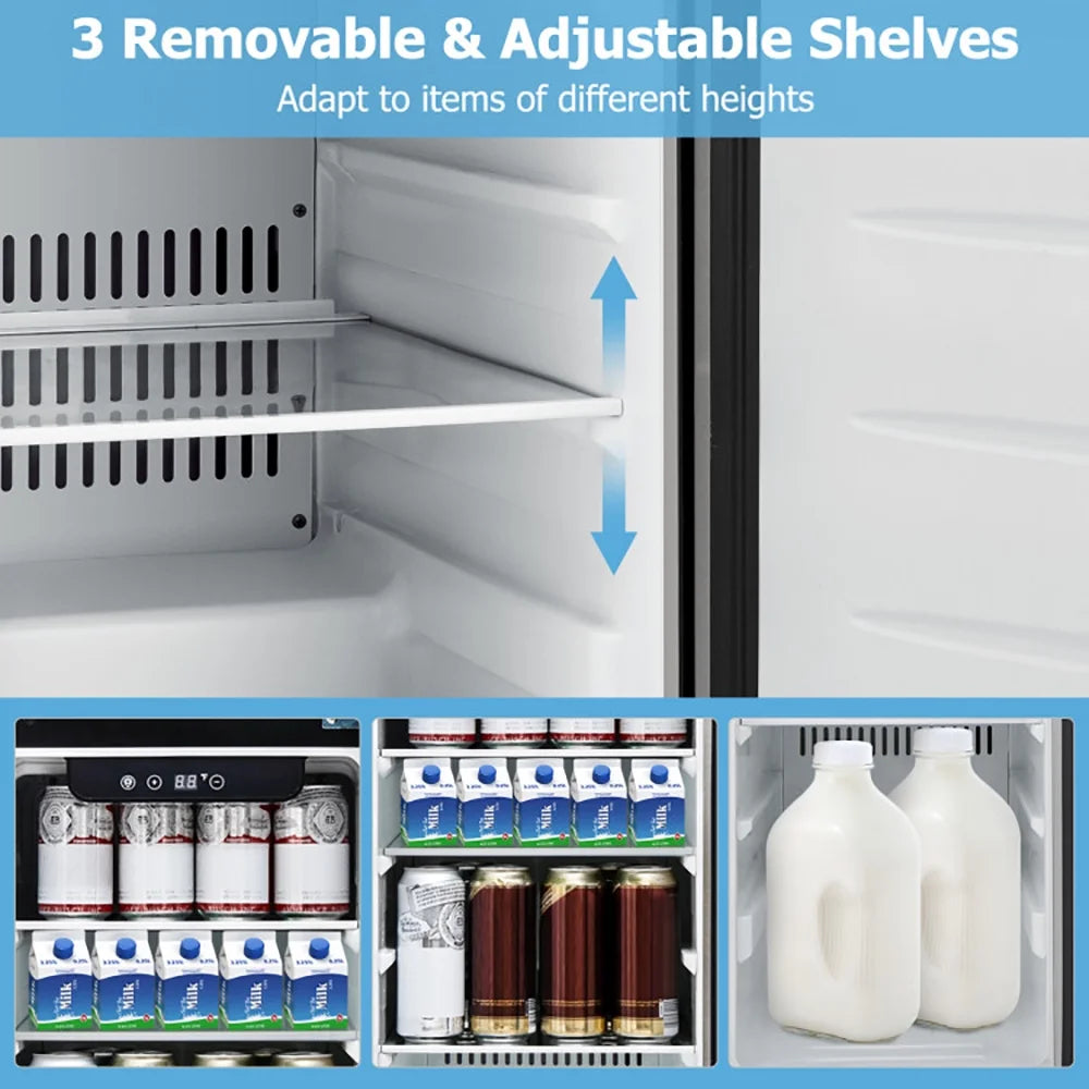 Resenkos Compact Refrigerator with Adjustable Thermostat and Stainless Steel Door-Silver, Compact Refrigerator Mini Fridge for Dorm/Bedroom/Office/Apartment, Food Storage or Drink Beer