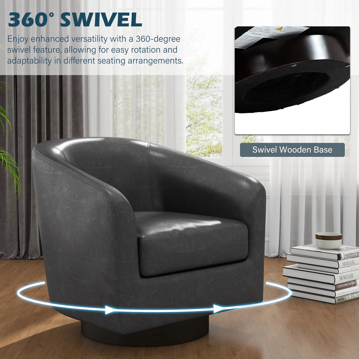 UIXE Swivel Accent Chair, Upholstered Fabric Barrel Chair for Living Room, Small Single Sofa Bedroom Reading Seat, Light Gray