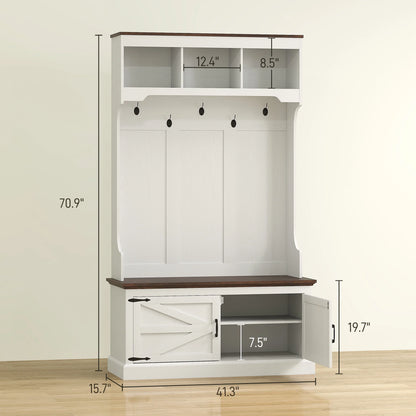 HOMCOM Hall Tree with Shoe Storage, Coat Rack with Shoe Bench, White