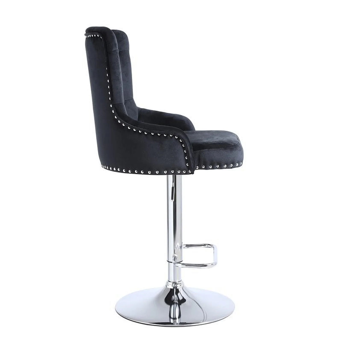 Alexent  2PCS Swivel Bar Stools, High Back, Button Tufted, Silver Footrest and Nailhead Trim Swivel Bar Chairs for Kitchen, Bar Velvet Upholstered Bar Stools, Dark Blue