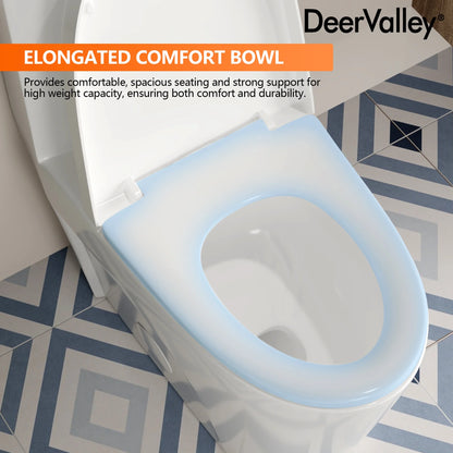 DeerValley One Piece Modern Toilet, Elongated Dual Flush Standard White Toilet With Comfort ADA Seat Height(Seat Included) DV-1F52102Pro