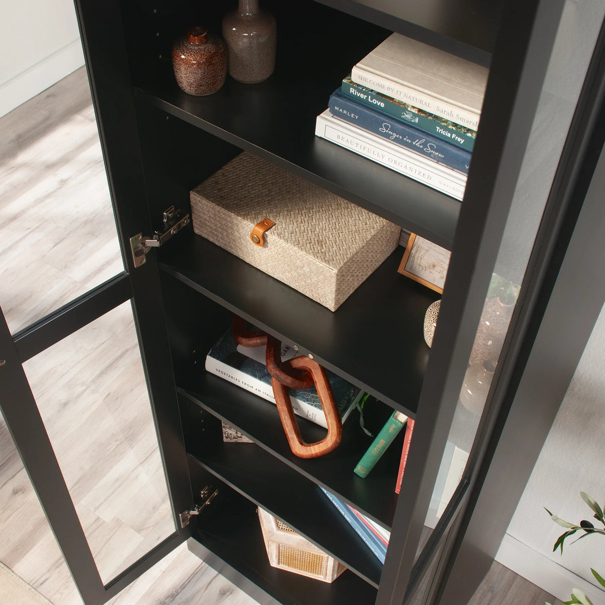 Mainstays Glass Door Storage Bookcase, Black Finish