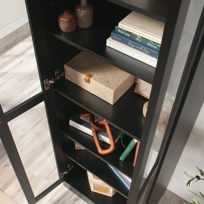 Mainstays Glass Door Storage Bookcase, Black Finish