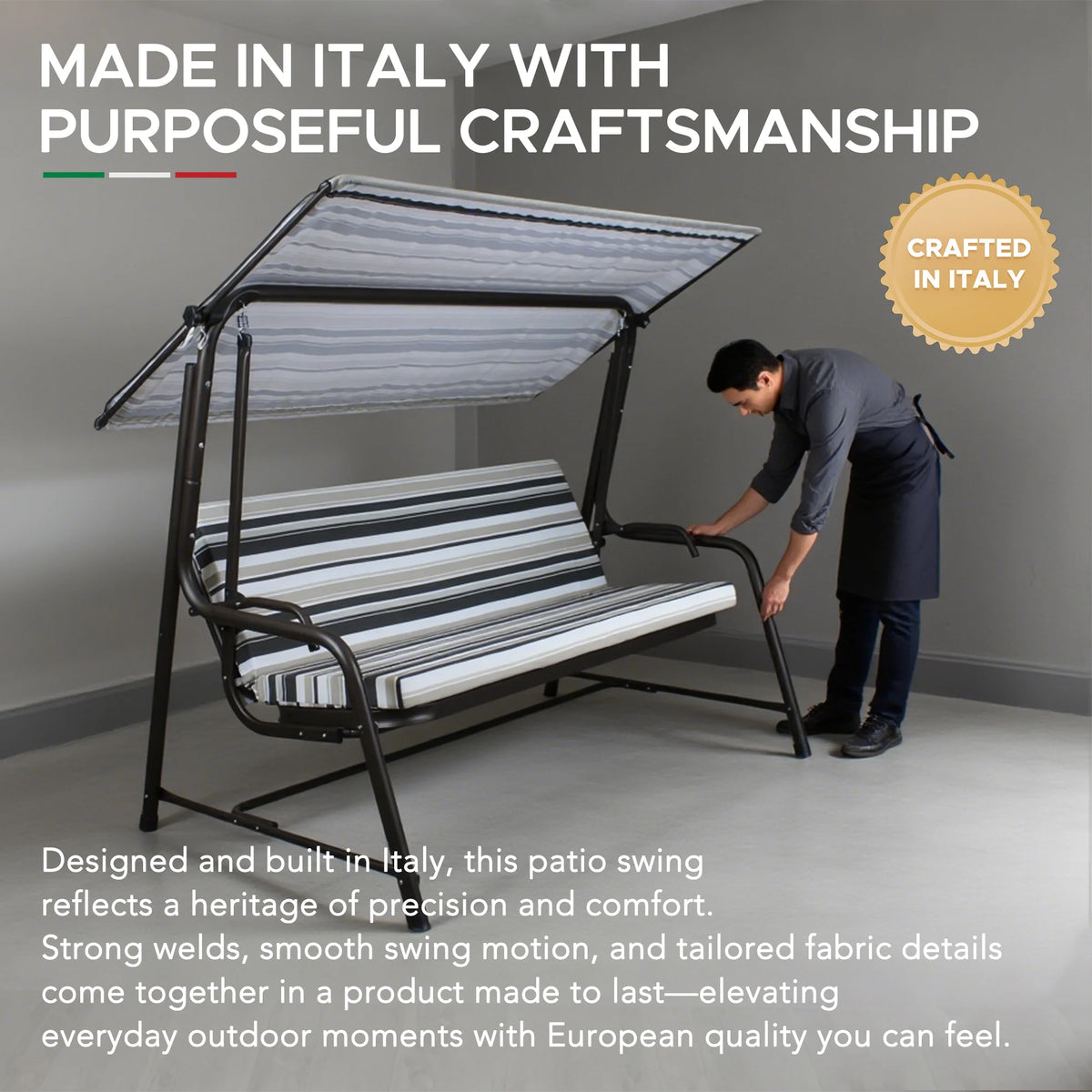 Made in Italy SUNJOY Outdoor Porch Swing, 2 Seat Patio Metal Swing with Adjustable Canopy