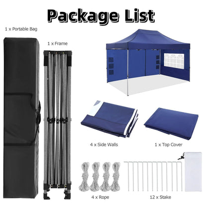 COBIZI 10x15 Heavy Duty Pop up Canopy Tent with 4 Sidewalls,Outdoor Waterproof Canopy Tent Event Shelter for Parties, Commercial-Series, Blue
