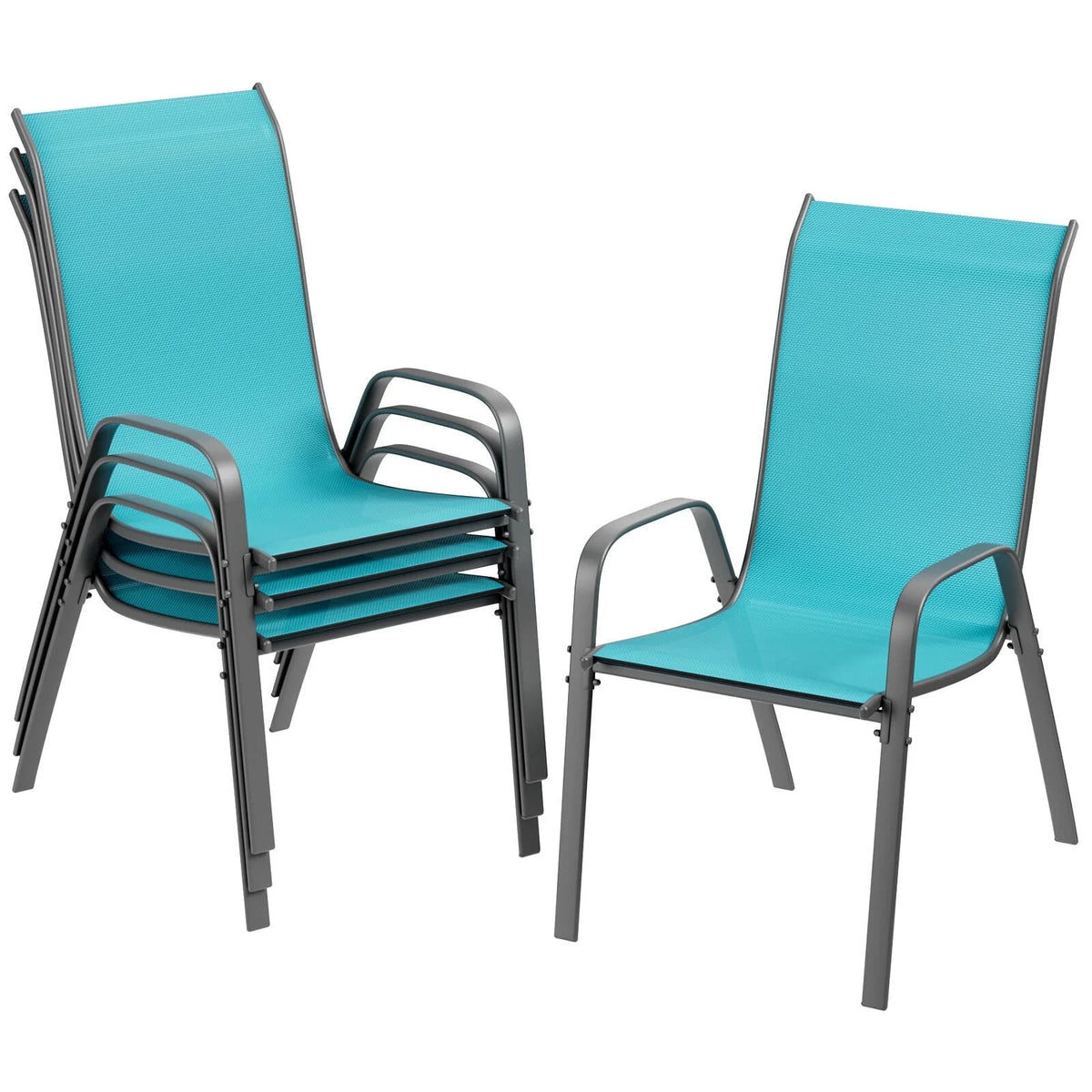Pirecart Set of 4 Patio Dining Chairs, Textilene Outdoor Stacking Chairs for Poolside, Backyard, Garden