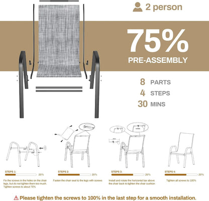 LAZY BUDDY Patio Chairs Set of 4, Stackable Outdoor Dining Chairs, Heavy Duty Breathable Chairs for Backyard, Garden, Lawn 330lbs