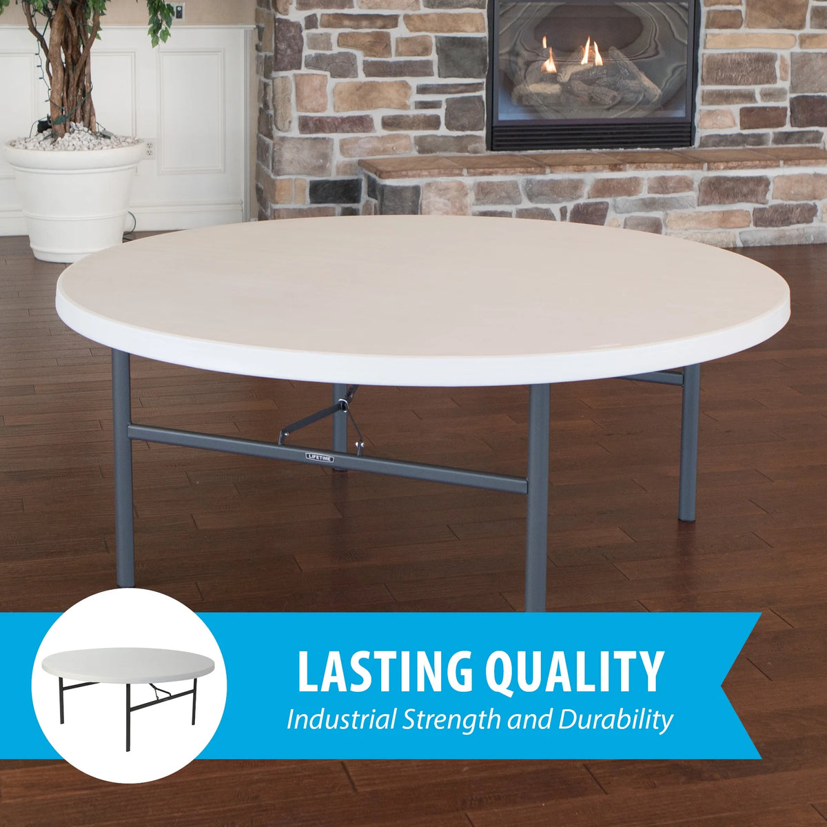 Lifetime 72-Inch Round Table. White Granite - 12 Pk (Commercial) - 82673