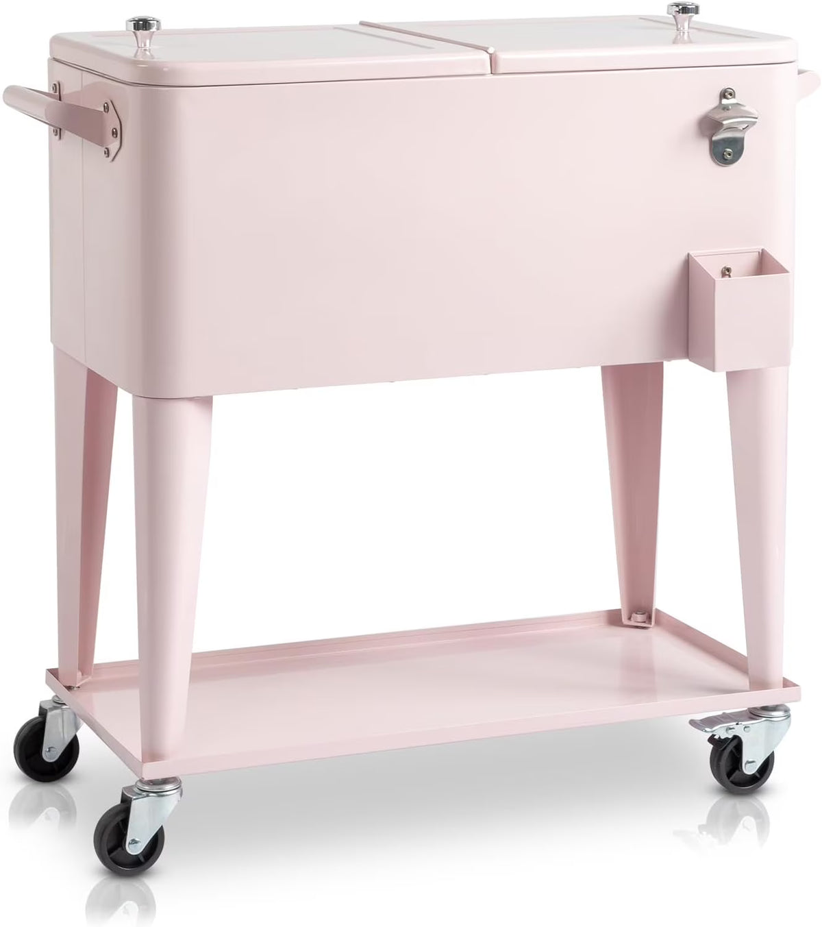 80 Quart Rolling Ice Chest, Portable Bar Drink Cooler with Catch Basin, Bottom Storage Tray and Bottle Opener for Patio Party BBQ Beach Activities