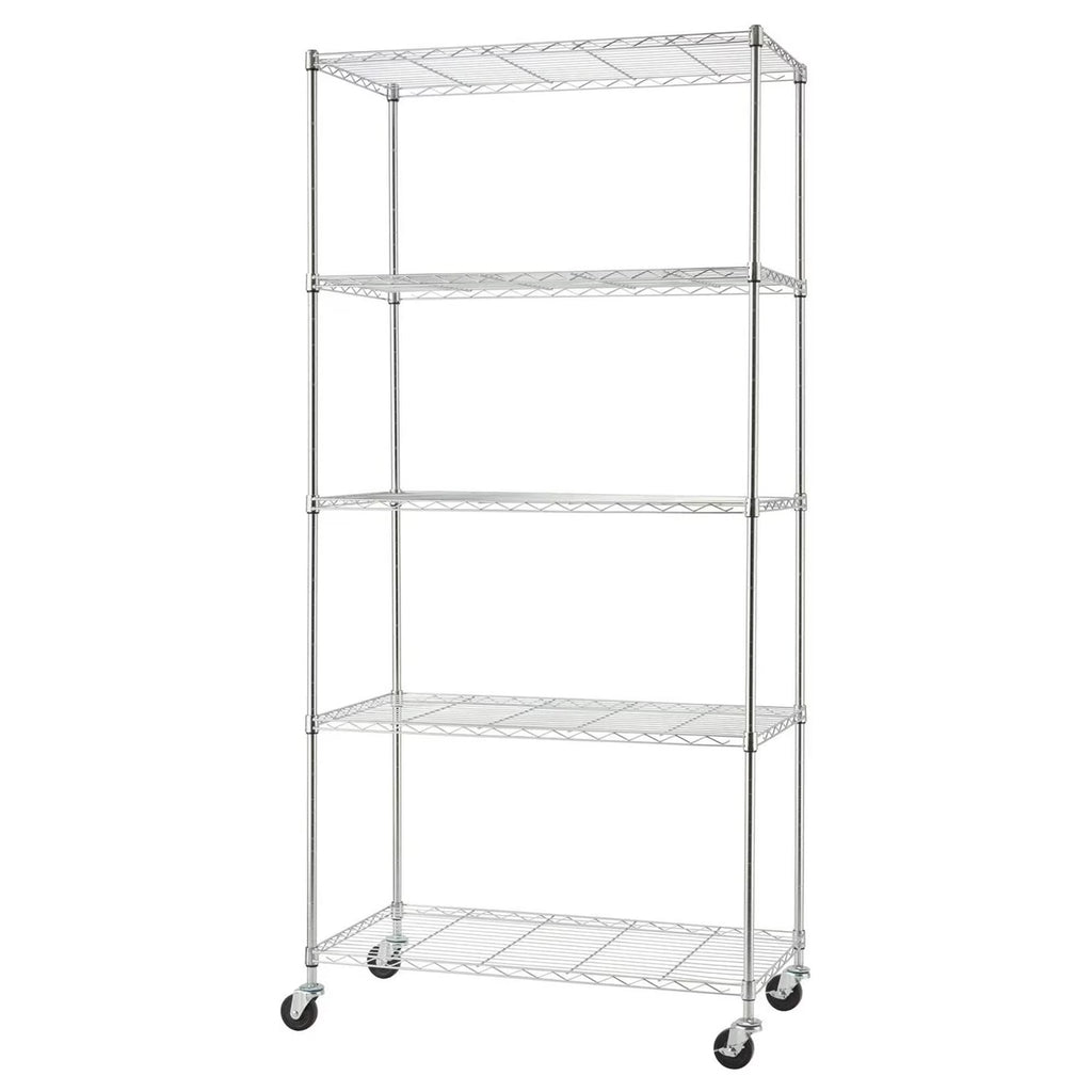 TRINITY BASICS EcoStorage 5 Tier Adjustable Wire Shelving w/ Wheels, Chrome