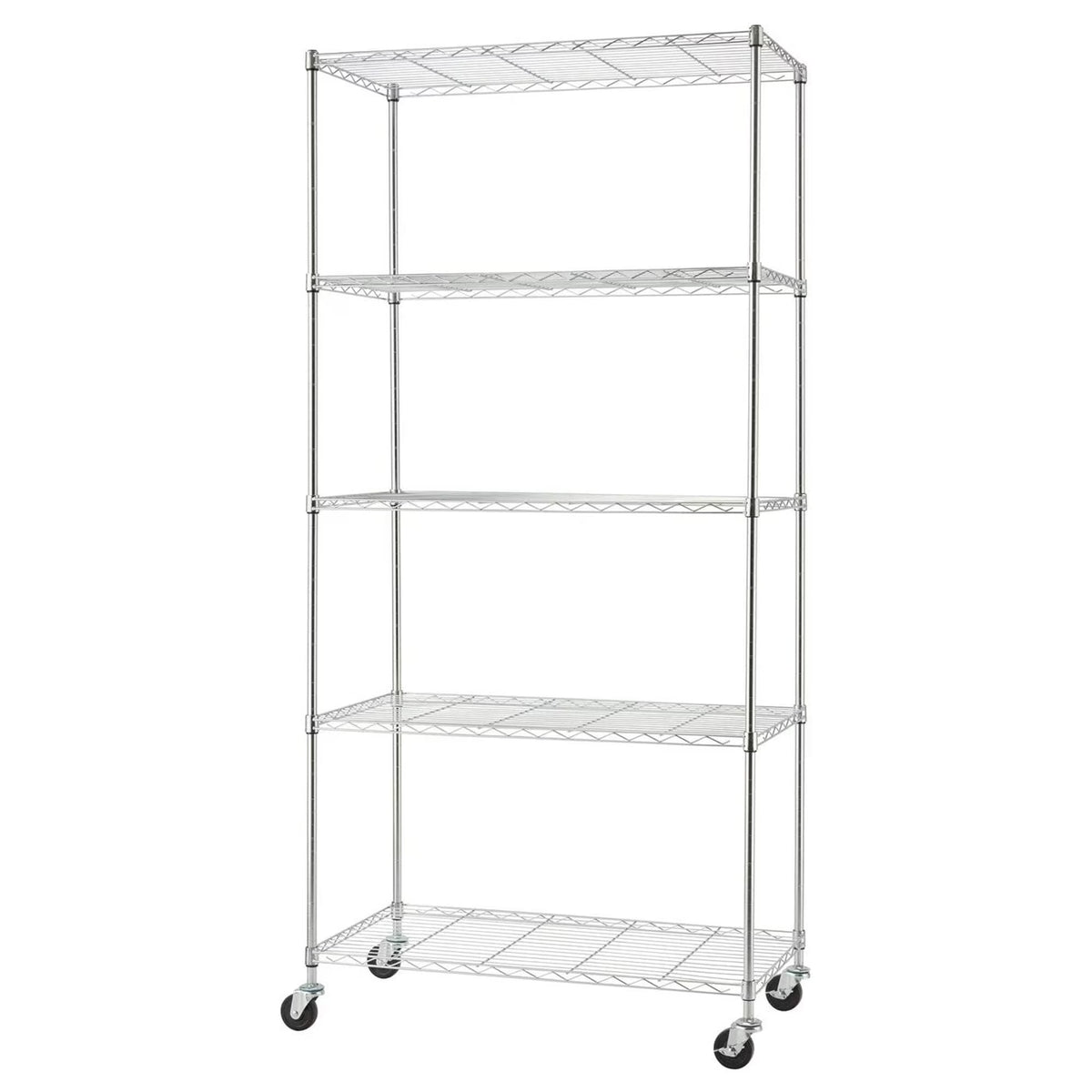 TRINITY BASICS EcoStorage 5 Tier Adjustable Wire Shelving w/ Wheels, Chrome