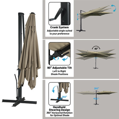 Boyel Living 10 x 13 FT Rectangle Patio Offset Umbrella Outdoor Large Cantilever Umbrella Heavy Duty Sun Umbrella, Gray(Without Base)