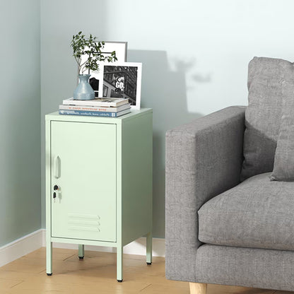 Metal Locker End Table, Single Door Metal Nightstand with 2 Adjustable Shelf, Modern Bedside Table, Versatile Side Cabinet for Bedroom