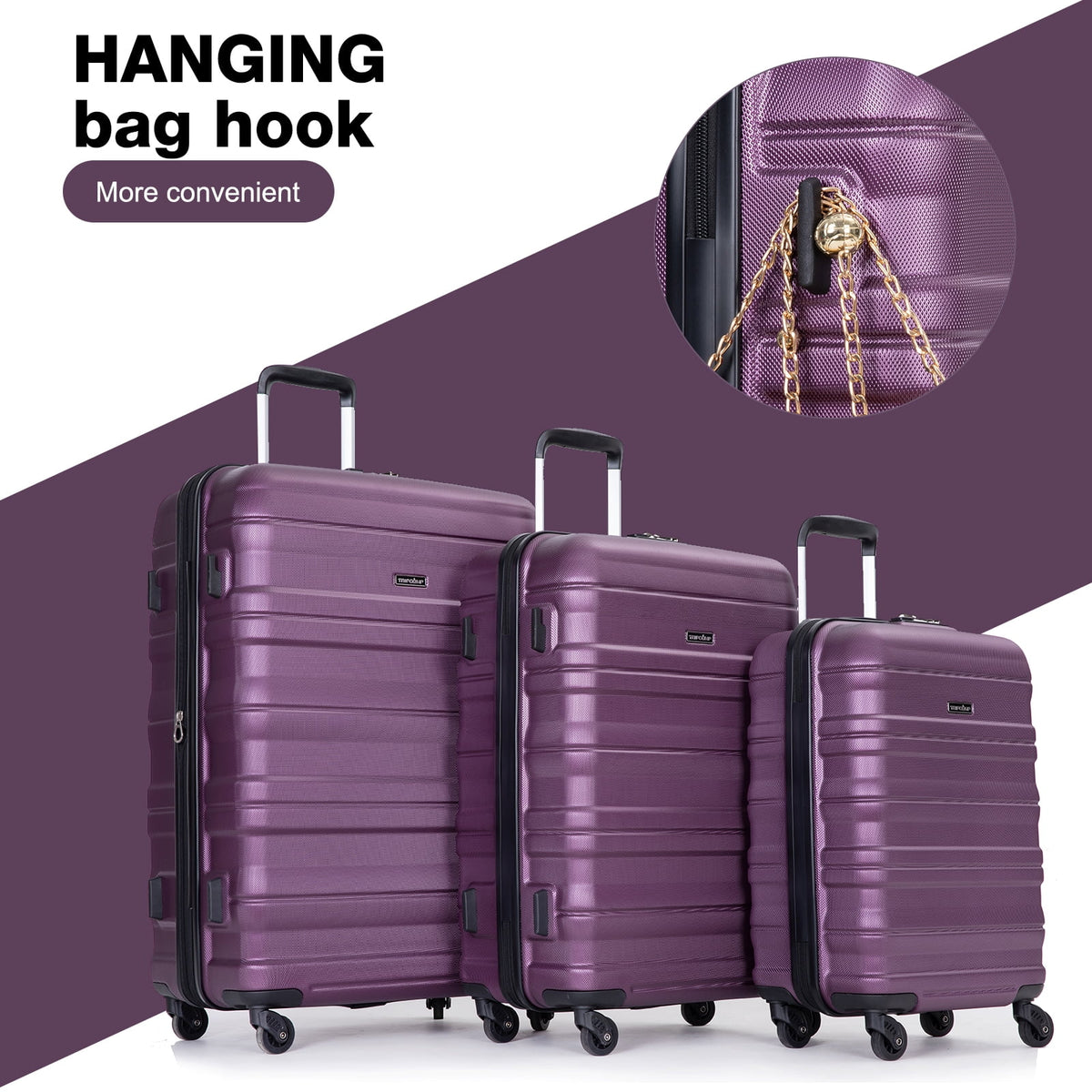 Tripcomp Hardside Luggage Set 3-Piece Set (21/25/29) Lightweight Suitcase 4-Wheeled Suitcase Set(Purple)