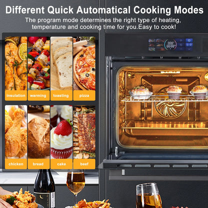 Garvee 24" Single Wall Oven with 108 Smart Menu 8 Baking Modes,3000W 2.5 CF Convection Oven with Steam & Air Fry Function,Stainless Steel,Touch Control Colorful LED Screen