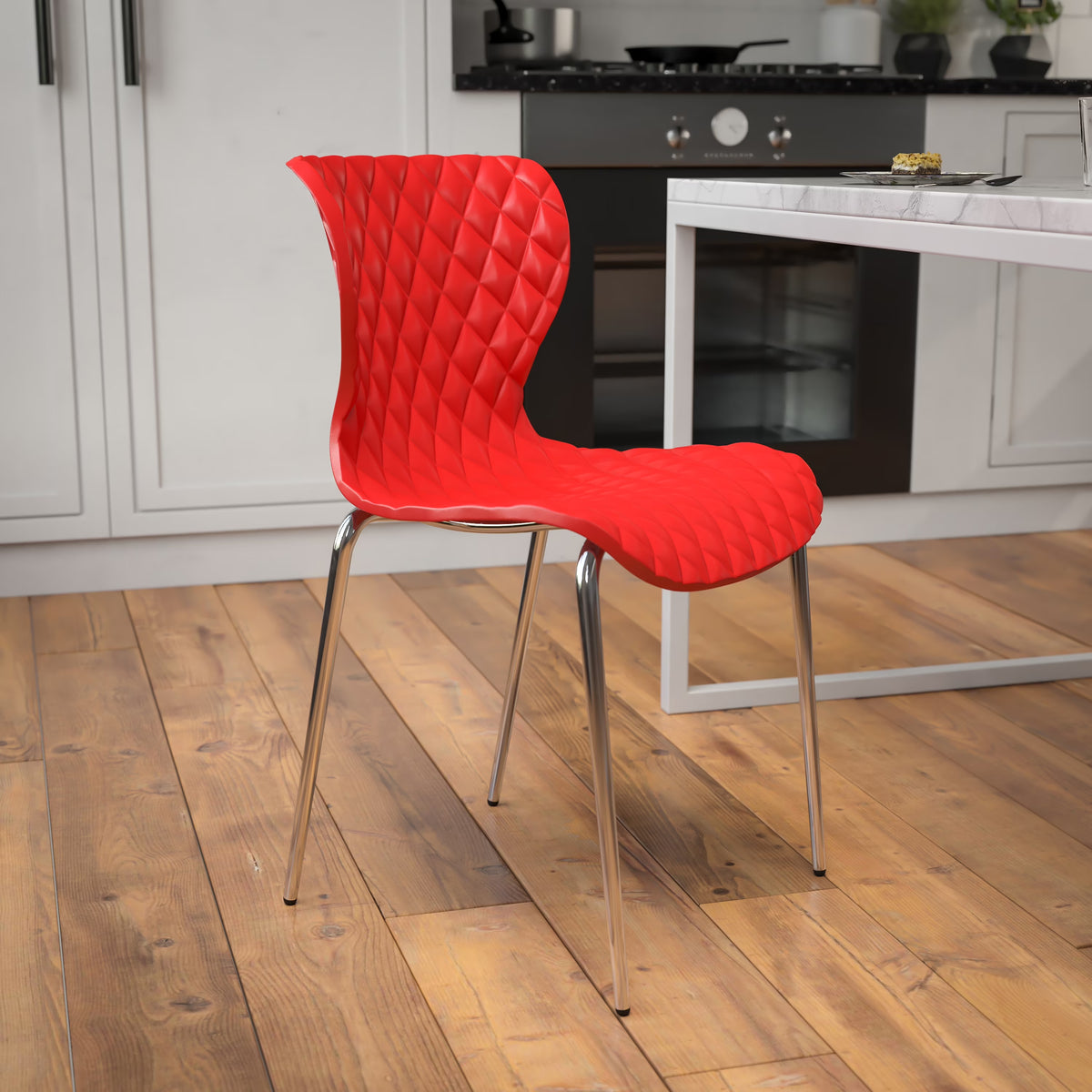 BizChair 4 Pack Contemporary Design Orange Plastic Stack Chair
