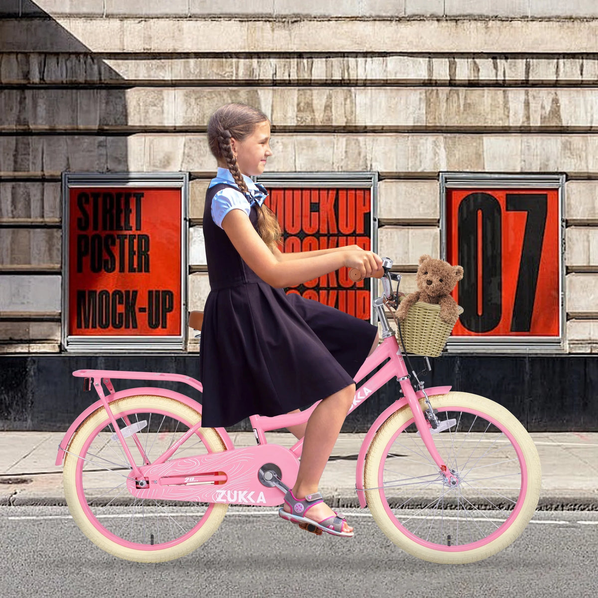 20" Kids Bike Girls Bike with Basket Single Speed Steel Frame Children Bicycle for 7-10 Years, Pink