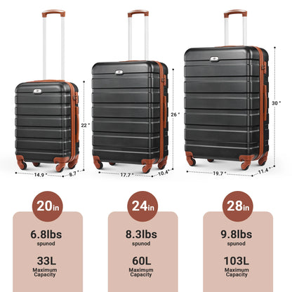 3 Piece Luggage Sets Hard Shell Suitcase Set with Spinner Wheels for Travel Trips Business 20" 24" 28", Rose Gold