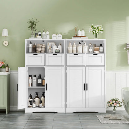 FANGSUM Rattan Storage Cabinet with 2 Drawers & 2 Shelves, Floor Cabinet for Living Room