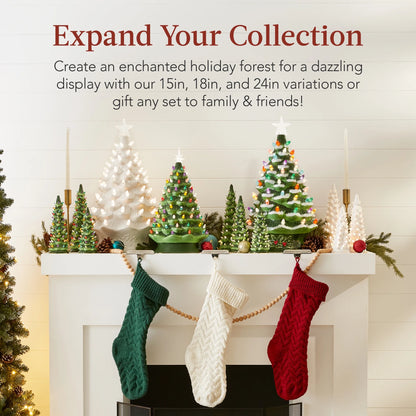 Best Choice Products 24in X-Large Pre-Lit Ceramic Christmas Tree Decor w/ 74 Multicolor Bulbs, LED Light - Green