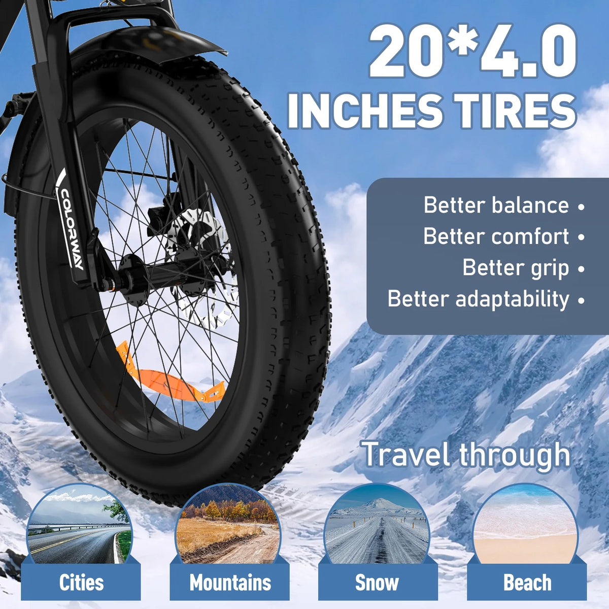 COLORWAY 750W 20"x4.0 Fat Tire Electric Bike, 48V 15Ah Battery, Off-road E-Bike for Adults, UL2849 Certified